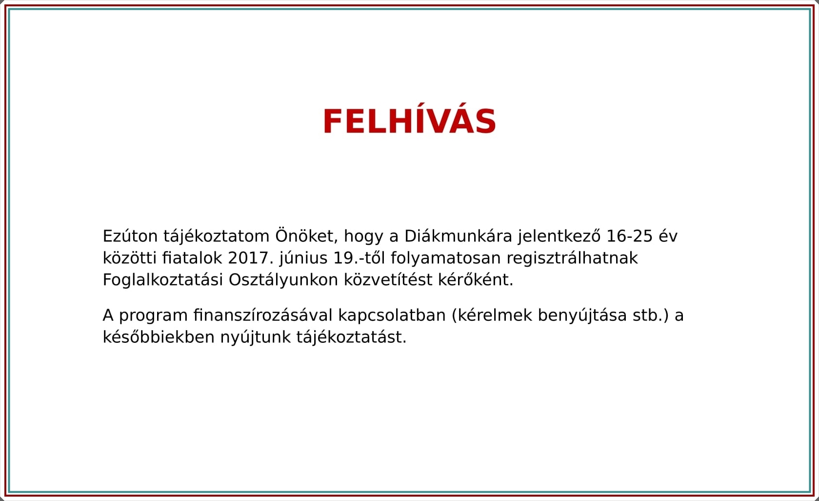 FELHÍVÁS 2017.06.19.